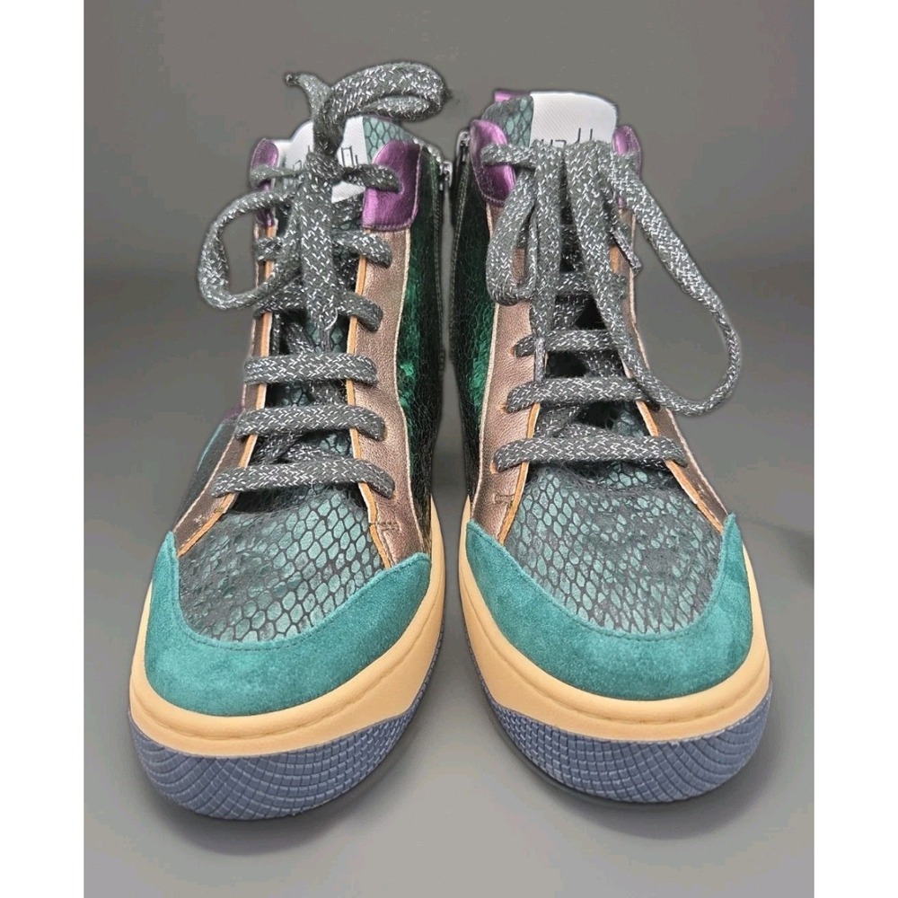 Vaddia Felix High Top Sneakers Green Metallic Snakeskin Suede EU 40 US 9 - Picture 2 of 9